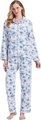 amaxer Women's Warm Pjs Flannel Pajamas Set 100% Cotton Sleepwear Button Pajama Set with Elastic Drawstring in Kuwait