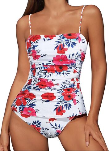 ZAFUL Womens Tankini Swimsuits 2025 Spaghetti Strap Two Pieces Ruched Top Tummy Control High Waisted Bottom Bathing Suits in Saudi Arabia