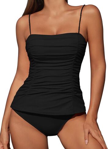 ZAFUL Womens Tankini Swimsuits 2025 Spaghetti Strap Two Pieces Ruched Top Tummy Control High Waisted Bottom Bathing Suits in Saudi Arabia