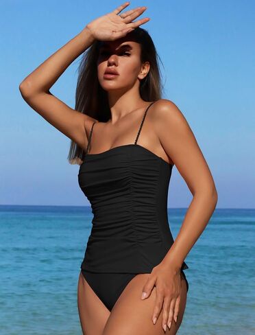 ZAFUL Womens Tankini Swimsuits 2025 Spaghetti Strap Two Pieces Ruched Top Tummy Control High Waisted Bottom Bathing Suits in Saudi Arabia