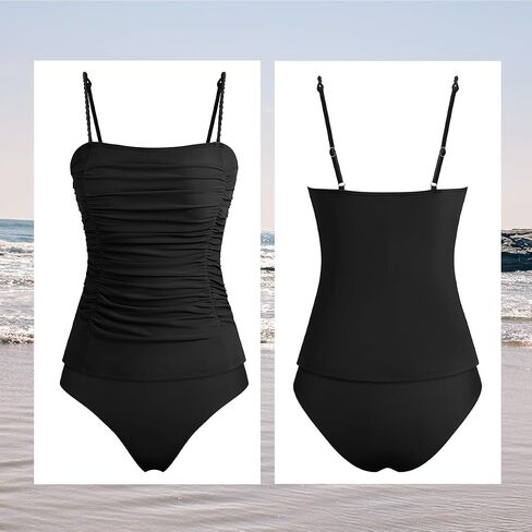 ZAFUL Womens Tankini Swimsuits 2025 Spaghetti Strap Two Pieces Ruched Top Tummy Control High Waisted Bottom Bathing Suits in Saudi Arabia