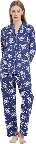amaxer Women's Warm Pjs Flannel Pajamas Set 100% Cotton Sleepwear Button Pajama Set with Elastic Drawstring in Kuwait
