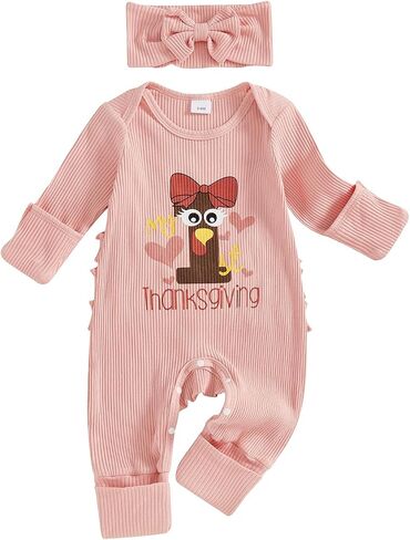 Kuriozud Baby Girl Footie Pajamas Newborn Preemie Girl Ruffle Jumpsuit Onesie Long Sleeve Romper Pjs Easter Outfits Clothes in Kuwait