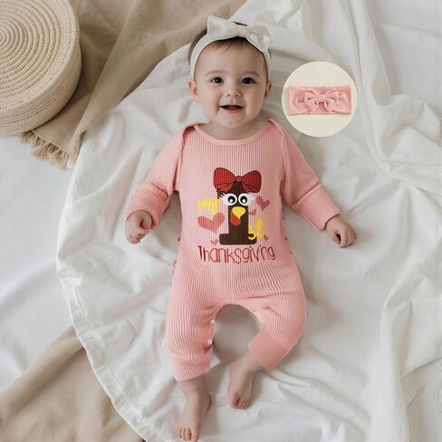 Kuriozud Baby Girl Footie Pajamas Newborn Preemie Girl Ruffle Jumpsuit Onesie Long Sleeve Romper Pjs Easter Outfits Clothes in Kuwait