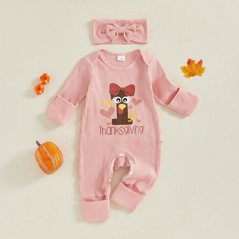Kuriozud Baby Girl Footie Pajamas Newborn Preemie Girl Ruffle Jumpsuit Onesie Long Sleeve Romper Pjs Easter Outfits Clothes in Kuwait