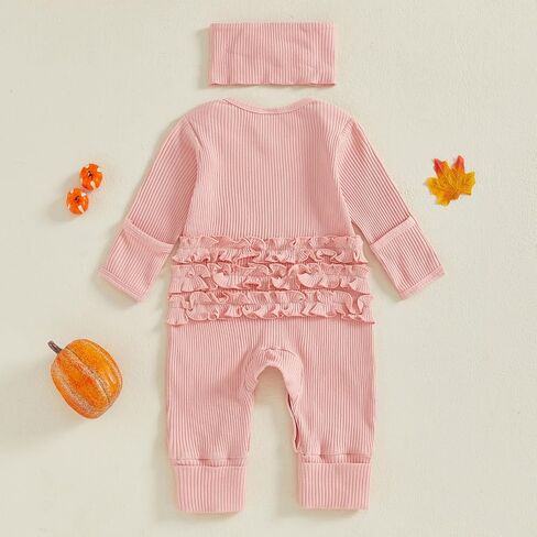 Kuriozud Baby Girl Footie Pajamas Newborn Preemie Girl Ruffle Jumpsuit Onesie Long Sleeve Romper Pjs Easter Outfits Clothes in Kuwait