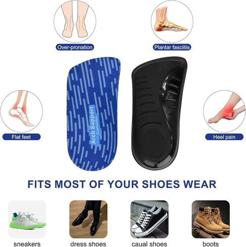 3/4 Length Orthotic Shoe Inserts for Heel & Foot Pain Relief, High Arch SupportOrthopedic Insoles,Plantar Fasciitis Arch Support Insoles for Women & Men (3/4 Blue, XS) in Saudi Arabia