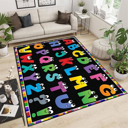 Kids Area Rug English Characters ABC and Math Symbols Learning Carpets, Lovely Black Foldable Large Area Rugs Perfect for Dining Room Bedside Kids Boys Bedroom Playroom Hallway, 6x9ft in Saudi Arabia