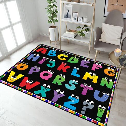 Kids Area Rug English Characters ABC and Math Symbols Learning Carpets, Lovely Black Foldable Large Area Rugs Perfect for Dining Room Bedside Kids Boys Bedroom Playroom Hallway, 6x9ft in Saudi Arabia