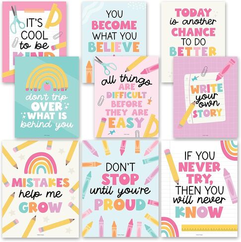 Hadley Designs Motivational Posters for Classroom - 9 Growth Mindset Wall Art for Teachers, Durable Classroom Decorations for Elementary & Middle School, Teacher Supplies, Gold Glitter Theme in Saudi Arabia