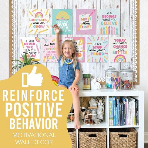 Hadley Designs Motivational Posters for Classroom - 9 Growth Mindset Wall Art for Teachers, Durable Classroom Decorations for Elementary & Middle School, Teacher Supplies, Gold Glitter Theme in Saudi Arabia