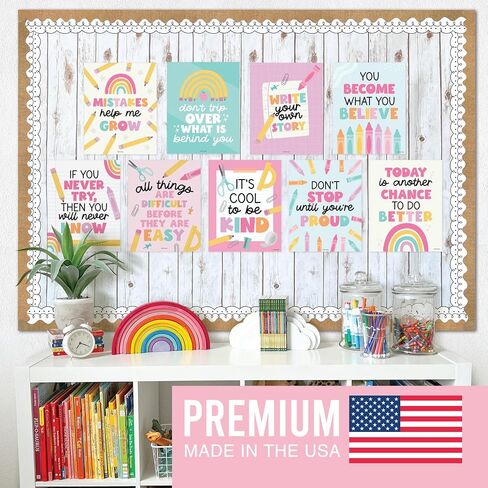 Hadley Designs Motivational Posters for Classroom - 9 Growth Mindset Wall Art for Teachers, Durable Classroom Decorations for Elementary & Middle School, Teacher Supplies, Gold Glitter Theme in Saudi Arabia