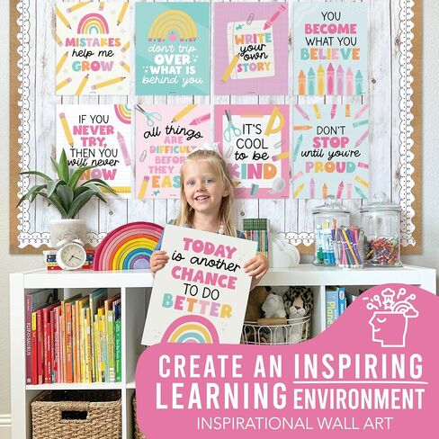 Hadley Designs Motivational Posters for Classroom - 9 Growth Mindset Wall Art for Teachers, Durable Classroom Decorations for Elementary & Middle School, Teacher Supplies, Gold Glitter Theme in Saudi Arabia