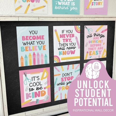 Hadley Designs Motivational Posters for Classroom - 9 Growth Mindset Wall Art for Teachers, Durable Classroom Decorations for Elementary & Middle School, Teacher Supplies, Gold Glitter Theme in Saudi Arabia