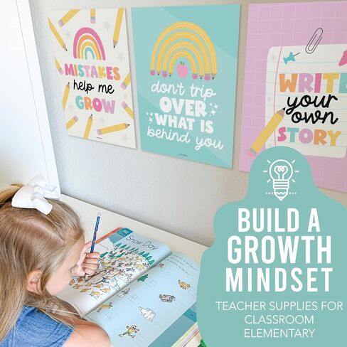 Hadley Designs Motivational Posters for Classroom - 9 Growth Mindset Wall Art for Teachers, Durable Classroom Decorations for Elementary & Middle School, Teacher Supplies, Gold Glitter Theme in Saudi Arabia