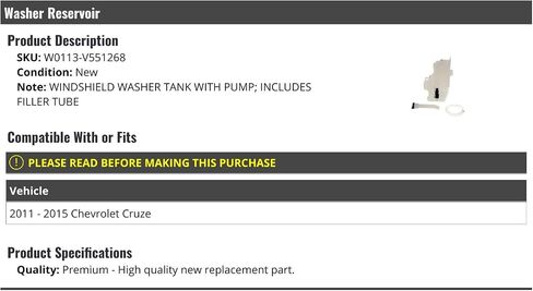 Windshield Washer Reservoir Tank with Pump - Compatible with 2011-2015 Chevy Cruze in Saudi Arabia
