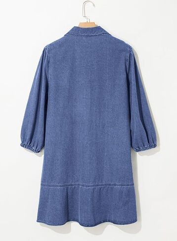 yoeasy Women's 3/4 Puff Sleeve V Neck Denim Dress Fashion Fall Casual Loose Fit Babydoll Jean Shirt Dresses in Kuwait