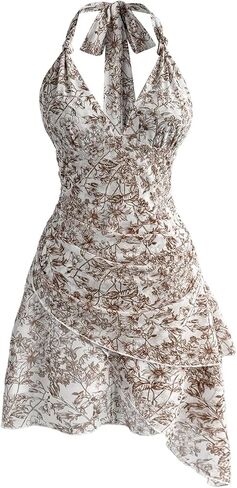 Wdirara Women's Plus Floral Print Printless Halter Dress Bress Boho Tie Backless Frick Short in Kuwait