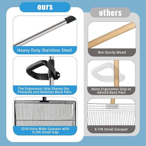 HitTopss Metal Chicken Poop Scooper, 10 Inches-Wide Large Chicken Coop Scoop with 24" to 68" Adjustable Stainless Steel Handle, Litter Sifting Shovel Chicken Coop Ccooper for Sand, Pet, Chicken, Cat in Saudi Arabia
