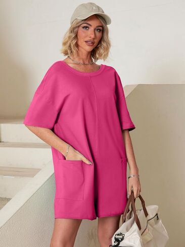 Glamaker Women's Summer Tee Romper Romper Disual Romper Romper Onesie Lackless Sorts Sombsuit Suils Sails in Kuwait