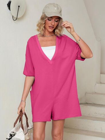 Glamaker Women's Summer Tee Romper Romper Disual Romper Romper Onesie Lackless Sorts Sombsuit Suils Sails in Kuwait