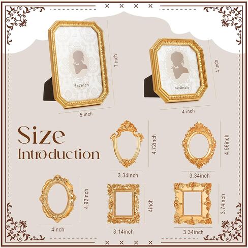 7 Pcs Vintage Resin Picture Frames Set Antique Gold Mini Photo Frames Small Baroque Oval Rectangle Ornate for Home Wedding Display 4x4, 5x7inch(Classic Style) in Kuwait