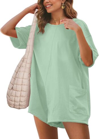 Glamaker Women's Summer Oversized Tee Romper Casual Workout Athletic Romper Onesie Backless Loose Shorts Jumpsuit Overalls in Kuwait