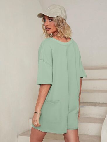 Glamaker Women's Summer Oversized Tee Romper Casual Workout Athletic Romper Onesie Backless Loose Shorts Jumpsuit Overalls in Kuwait