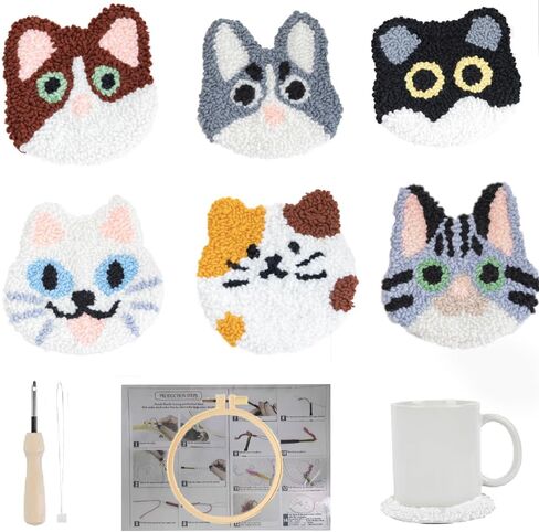 Huacan 7 Pcs Breakfast Punch Needle Coaster Kit, Punch Needle Embroidery Kit for Adults Beginners in Saudi Arabia