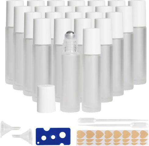 10ML Glass Essential Oil Roller Bottles,24 Pack black Oil Roller Bottles for Essential Oils, refillable rollerball bottle(24 Labels, Opener, Funnel, Dropper Included) in Kuwait