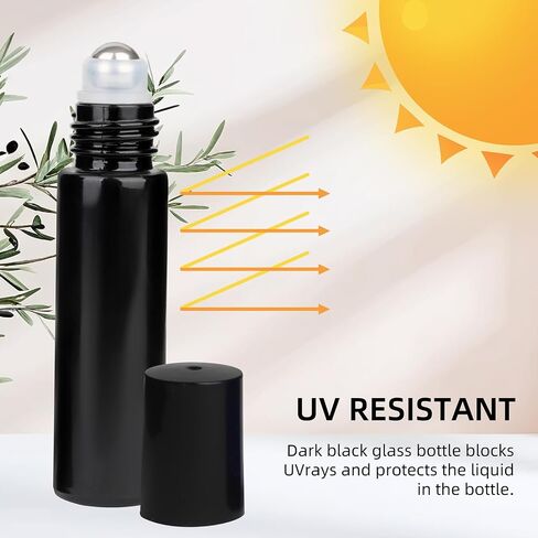 10ML Glass Essential Oil Roller Bottles,24 Pack black Oil Roller Bottles for Essential Oils, refillable rollerball bottle(24 Labels, Opener, Funnel, Dropper Included) in Kuwait