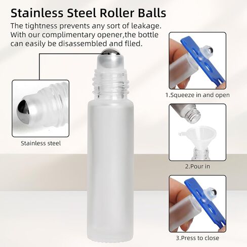 10ML Glass Essential Oil Roller Bottles,24 Pack black Oil Roller Bottles for Essential Oils, refillable rollerball bottle(24 Labels, Opener, Funnel, Dropper Included) in Kuwait