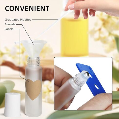 10ML Glass Essential Oil Roller Bottles,24 Pack black Oil Roller Bottles for Essential Oils, refillable rollerball bottle(24 Labels, Opener, Funnel, Dropper Included) in Kuwait