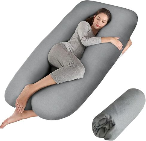 Pregnancy Pillow Cover - U Shaped Pillow Case - Maternity Body Pillow Cover - Removable Soft Cotton Cover for Ultimate Comfort (Grey) in Kuwait