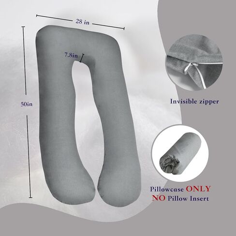 Pregnancy Pillow Cover - U Shaped Pillow Case - Maternity Body Pillow Cover - Removable Soft Cotton Cover for Ultimate Comfort (Grey) in Kuwait