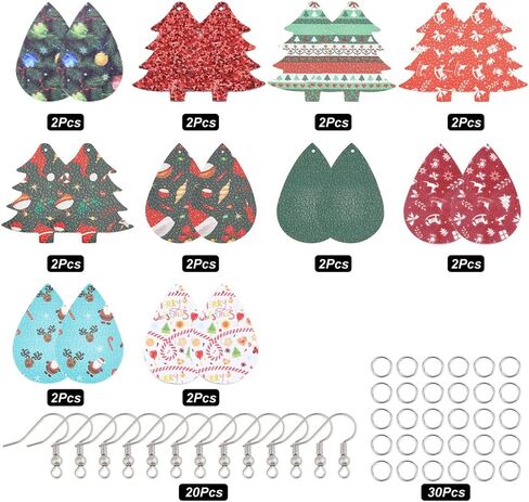 SUNNYCLUE 1 Box DIY 8 Pairs Christmas Faux Leather Earrings 2 Layered Xmas Leather Pendants Faux Leather Teardrop Long Dangle Earrings & Earring Hooks for DIY Jewerly Making Xmas Earrings in Kuwait