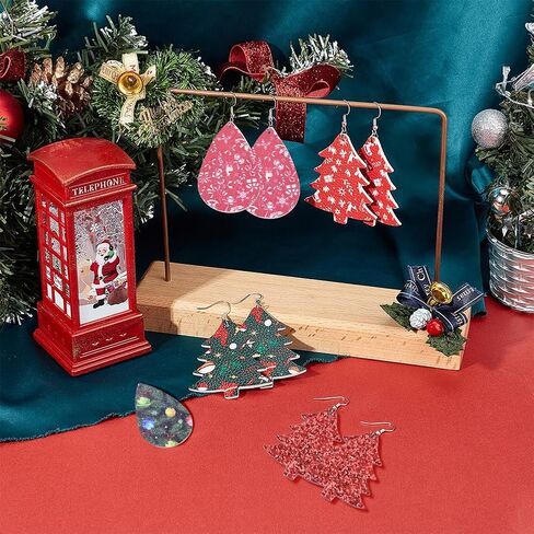 SUNNYCLUE 1 Box DIY 8 Pairs Christmas Faux Leather Earrings 2 Layered Xmas Leather Pendants Faux Leather Teardrop Long Dangle Earrings & Earring Hooks for DIY Jewerly Making Xmas Earrings in Kuwait
