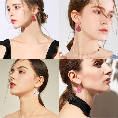 SUNNYCLUE 1 Box DIY 8 Pairs Christmas Faux Leather Earrings 2 Layered Xmas Leather Pendants Faux Leather Teardrop Long Dangle Earrings & Earring Hooks for DIY Jewerly Making Xmas Earrings in Kuwait