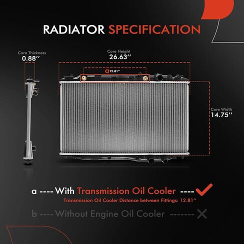 A-Premium Engine Coolant Radiator with Transmission Oil Cooler Compatible with Acura CSX 2006-2011 L4 2.0L & Honda Civic 2006-2011, Automatic Trans. Replace# 8012923, 19010RRH901 in Saudi Arabia