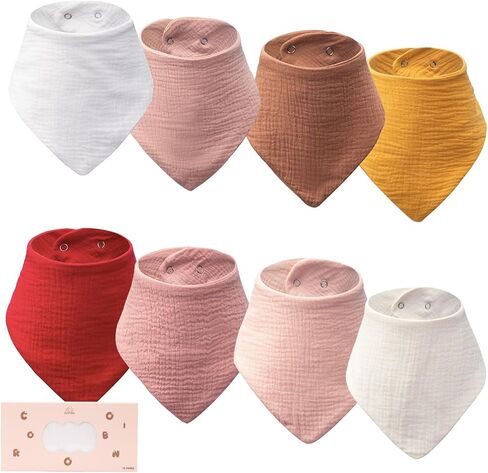 8-Pack 100% Cotton Muslin Drool Bibs - Adjustable Bandana Bibs for Babies 0-36M, Boys & Girls in Kuwait