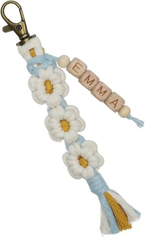 Personalized Keychain Custom Name Macrame Daisy Flower Keychain Boho Handmade Charms Tassel Accessories for Car Key Purse Backpack Gift for Party Favors Bridal Shower Gift for Women Girls (Oatmeal) in Saudi Arabia