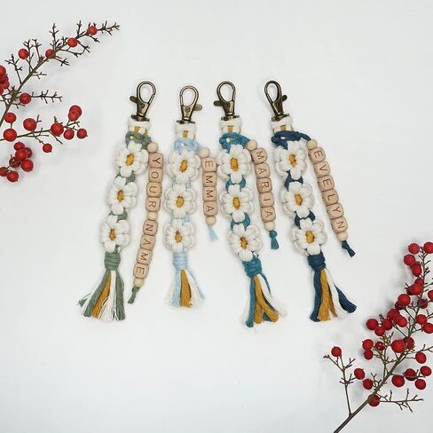 Personalized Keychain Custom Name Macrame Daisy Flower Keychain Boho Handmade Charms Tassel Accessories for Car Key Purse Backpack Gift for Party Favors Bridal Shower Gift for Women Girls (Oatmeal) in Saudi Arabia