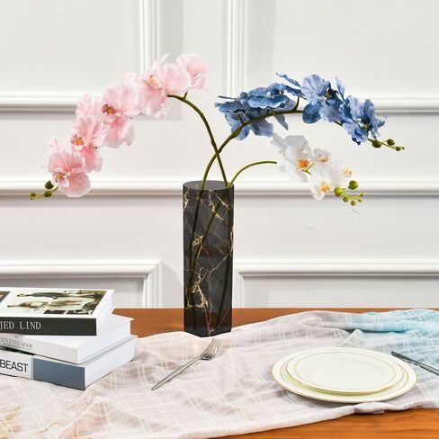 Flower Vase for Centerpieces, Black White Gold Marble Print Plastic Cylinder Vase, Clear Bud Vases for Home Wedding Office Table Decor in Saudi Arabia