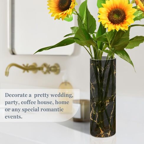 Flower Vase for Centerpieces, Black White Gold Marble Print Plastic Cylinder Vase, Clear Bud Vases for Home Wedding Office Table Decor in Saudi Arabia