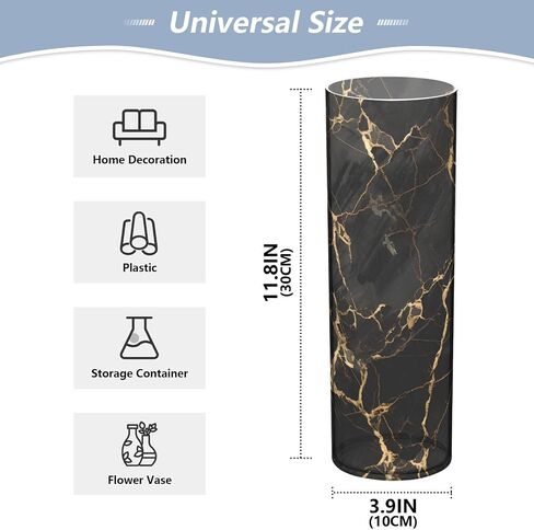 Flower Vase for Centerpieces, Black White Gold Marble Print Plastic Cylinder Vase, Clear Bud Vases for Home Wedding Office Table Decor in Saudi Arabia