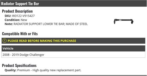 Radiator Lower Support Tie Bar - Compatible with 2008-2019 Dodge Challenger in Saudi Arabia