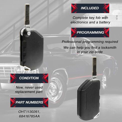 usaremote Key FOB استبدال الإدخال بدون مفتاح عن بُعد لعام 2018 2019 2020 2021 2022 2023 2024 2025 Jeep Gladiator Wrangler Flip Key (OHT1130261 ، 68416785AA) in Kuwait