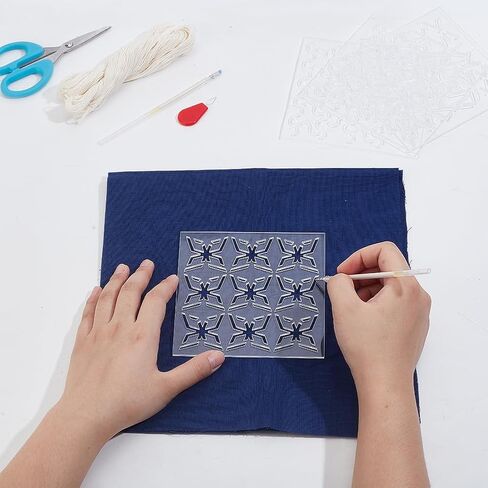 ORIGACH 4 Pcs Sashiko Template Coaster kit for Beginners Adults, All-in-one Sashiko Kit with Acrylic Sashiko Stencil, Needle, Thread, Cloth Instuction Accessories for DIY Coaster in Saudi Arabia