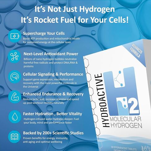 Hydroactive H2 Molecular Hydrogen Tablets by Litewater Labs, 30 Count, Deuterium Depleted, 8-12 PPM, for Optimal ATP Production, Increased Strength, Rapid Hydration, Faster Recovery, Superior Health in Saudi Arabia