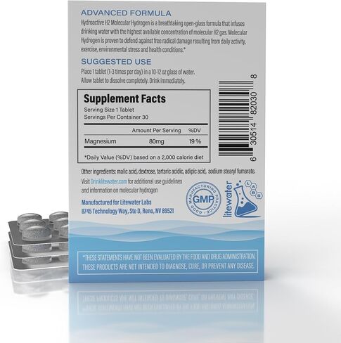 Hydroactive H2 Molecular Hydrogen Tablets by Litewater Labs, 30 Count, Deuterium Depleted, 8-12 PPM, for Optimal ATP Production, Increased Strength, Rapid Hydration, Faster Recovery, Superior Health in Saudi Arabia